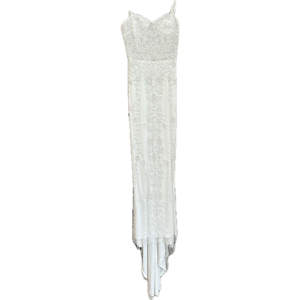 Lulus Momentous Love White Beaded Bustier Mesh Mermaid Maxi Dress Bridal Size M